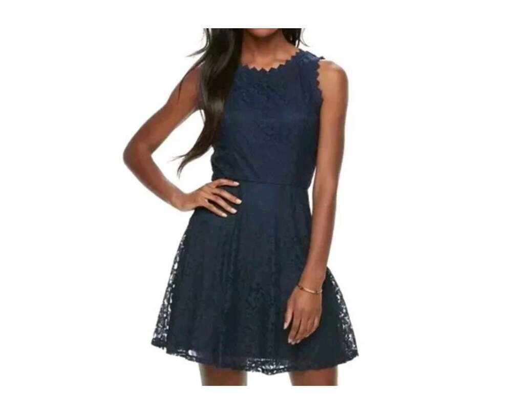 Lily Rose Navy Lace Fit-and-Flare Mini Dress